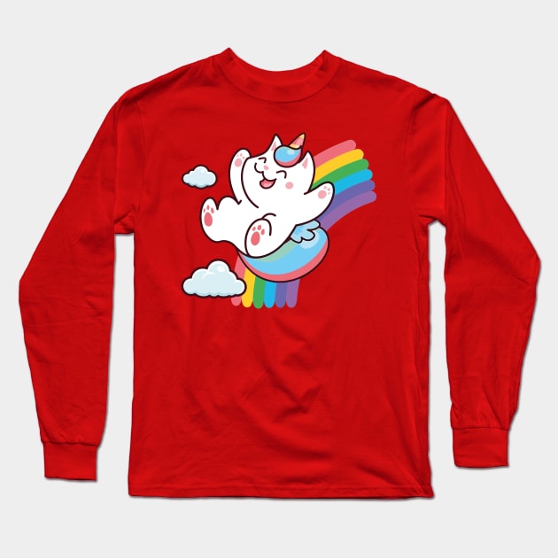 Magical Kittycorn Sliding on a Rainbow: Embrace the Whimsy and Joy Long Sleeve T-Shirt by DogsandCats